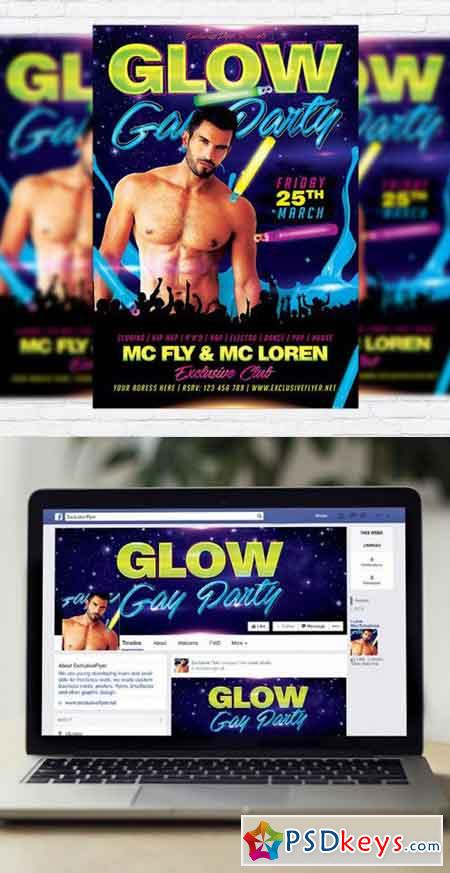 Gay Glow Party PSD Flyer Template + Facebook Cover