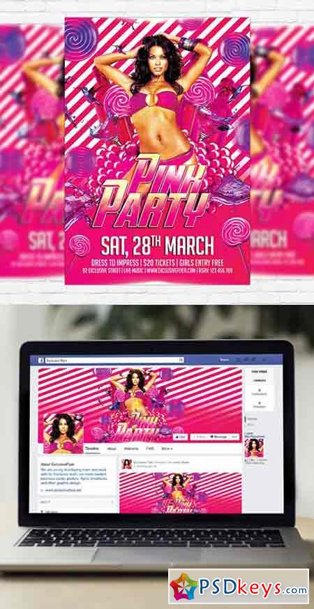 Pink Party Flyer PSD Template 2 + Facebook Cover