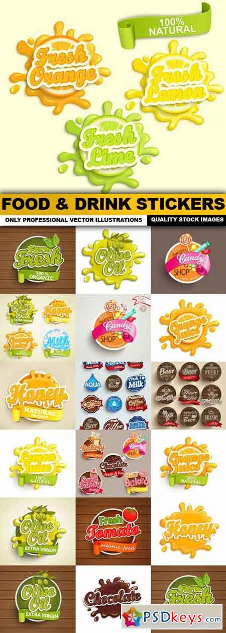 Food & Drink Stickers - 18 Vector