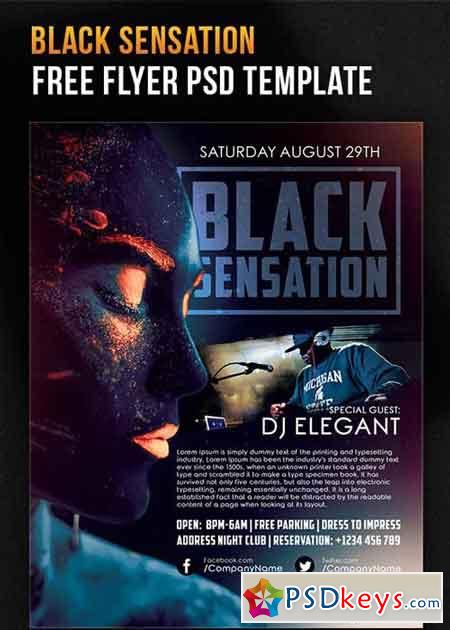 Black Sensation Flyer PSD Template + Facebook Cover