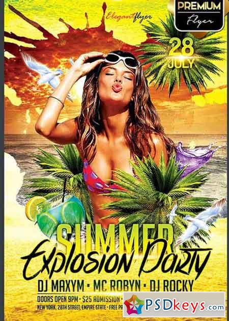 Summer Explosion Party V1 Flyer PSD Template + Facebook Cover
