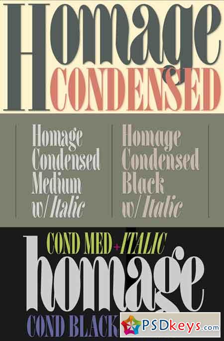 Homage Condensed Font Family $149