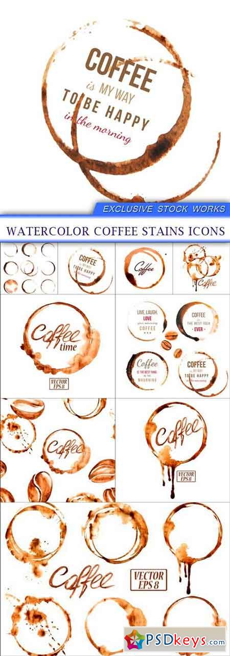 Watercolor coffee stains icons 9X EPS