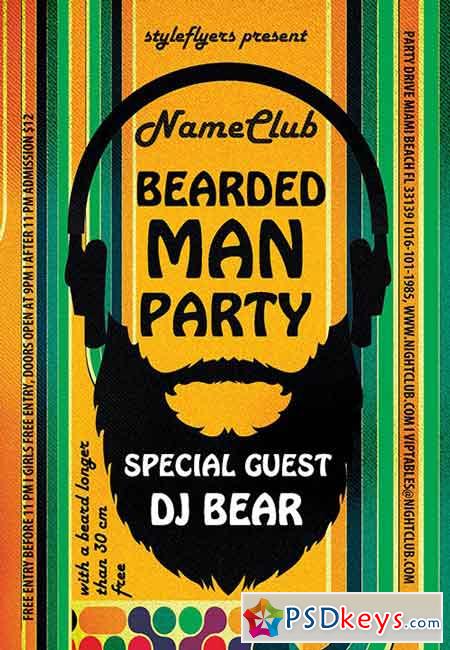 Bearded Man Party PSD Flyer Template + Facebook Cover