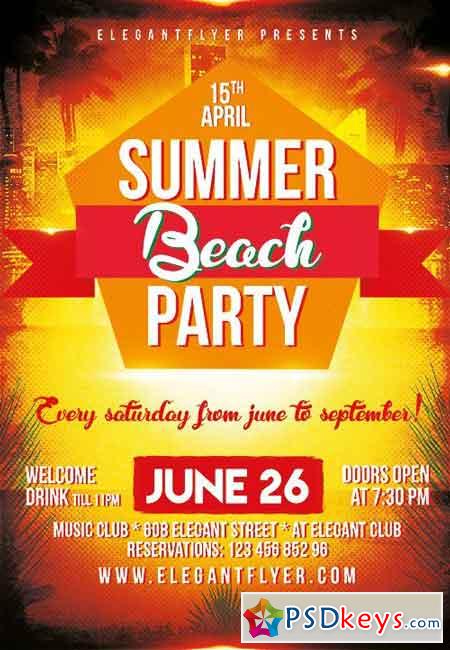 Summer Party Flyer PSD Template + Facebook Cover