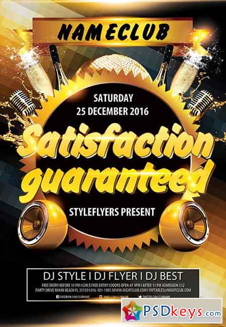 Satisfaction Guaranteed Party PSD Flyer Template + Facebook Cover