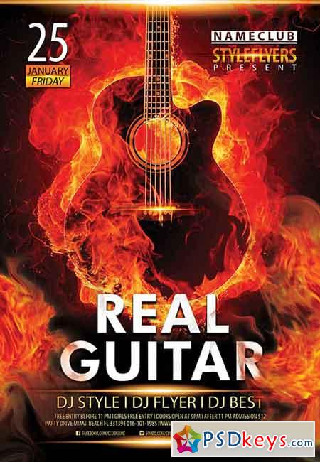 Real Guitar PSD Flyer Template + Facebook Cover