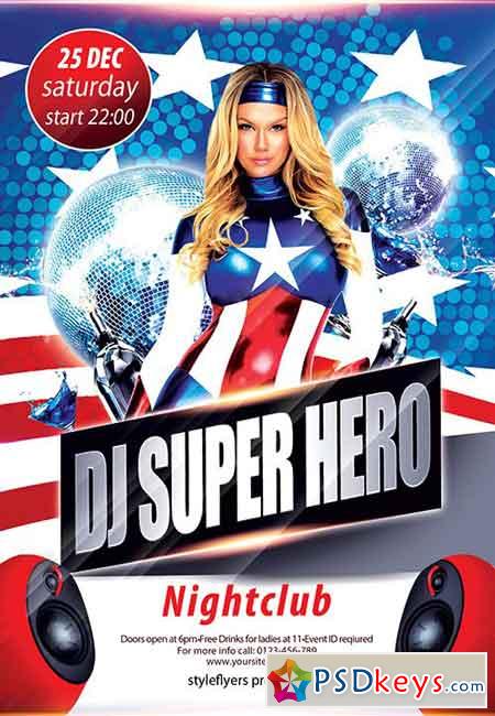 Dj Super Hero PSD Flyer Template + Facebook Cover