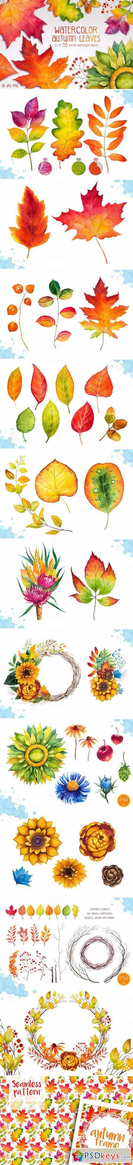 Autumn leaves. Watercolor set. 795622