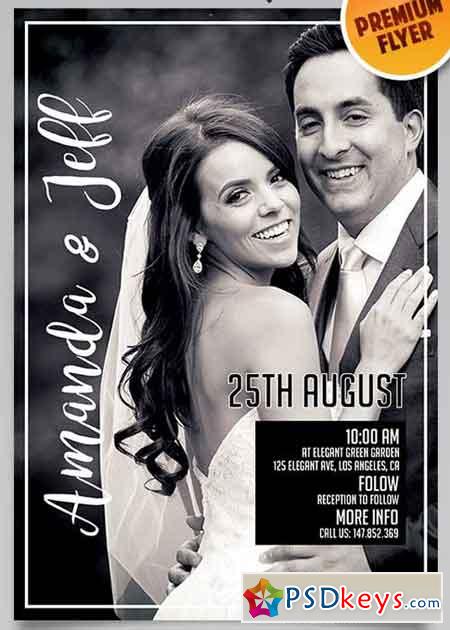Wedding Invitation Flyer PSD Template + Facebook Cover