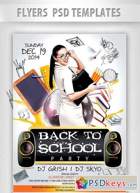 Back to School Party Flyer PSD Template + Facebook Cover