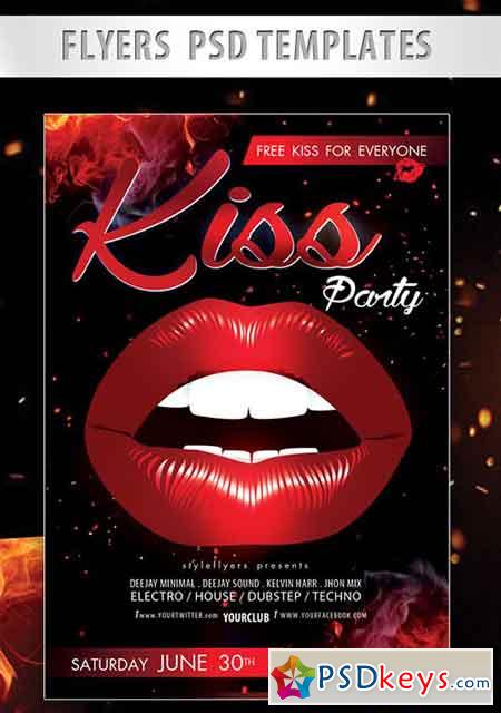 Kiss Party Flyer PSD Template + Facebook Cover