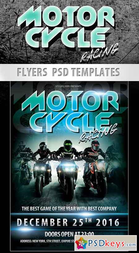 Motorcycle Racing Sport Flyer PSD Template + Facebook Cover