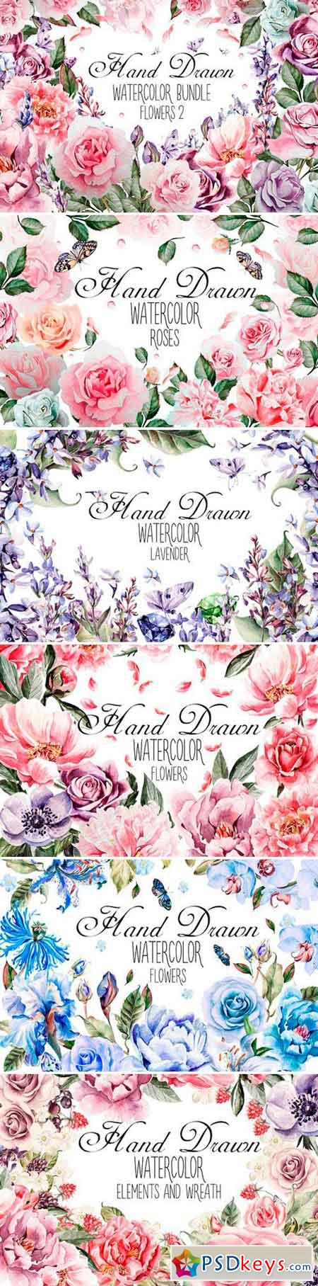 HandDrawn Watercolor Bundle FLOWERS2 794848