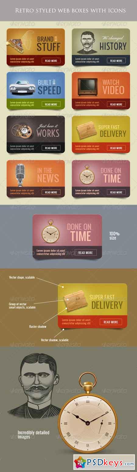 Retro Web Boxes with Icons 700867