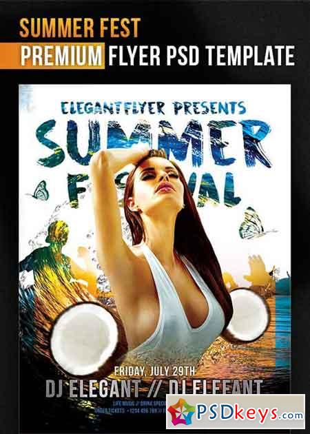 Summer Fest Flyer PSD Template + Facebook Cover