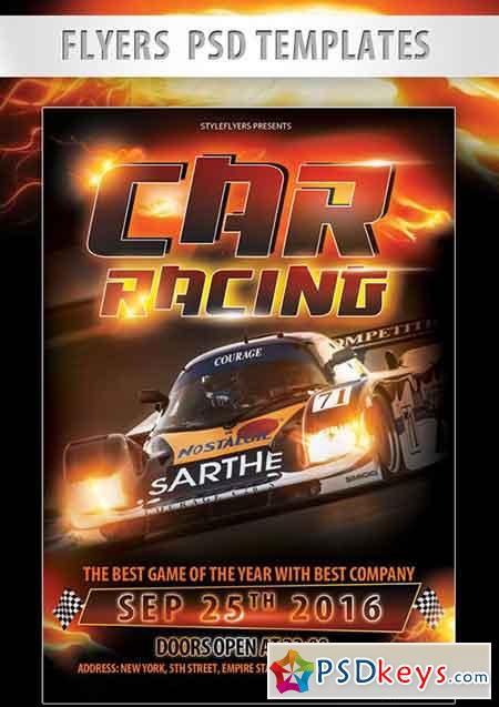 Car Racing Flyer PSD Template + Facebook Cover