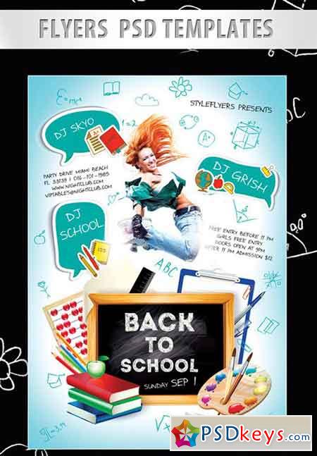 Back to School Party Flyer PSD Template + Facebook Cover 2