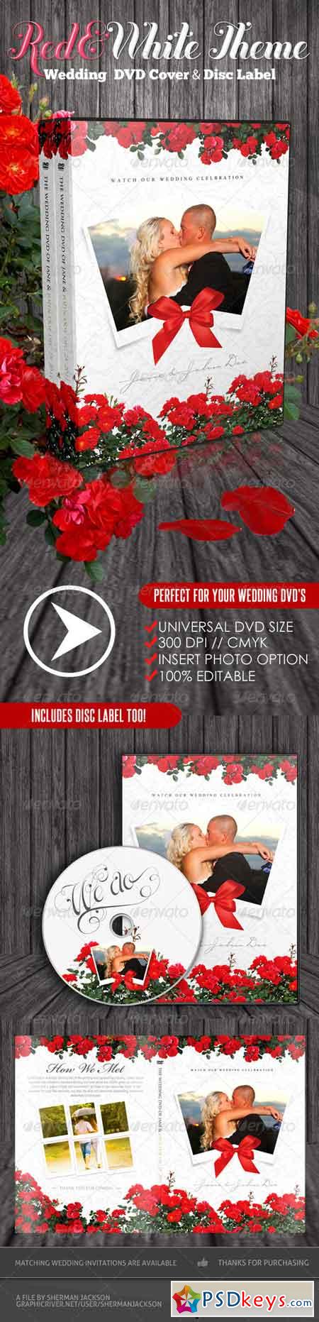 Red & White Theme Wedding DVD & Disc Label 1566900