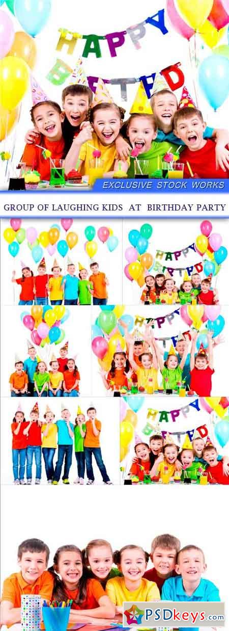 Group of laughing kids at birthday party 7X JPEG