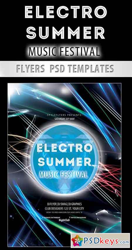 Electro Summer Music Festival PSD Template + Facebook Cover
