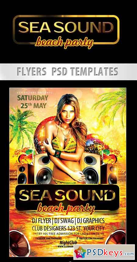Sea Sound  Beach Party Flyer PSD Template + Facebook Cover