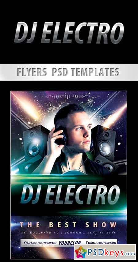 DJ Electro Flyer PSD Template + Facebook Cover