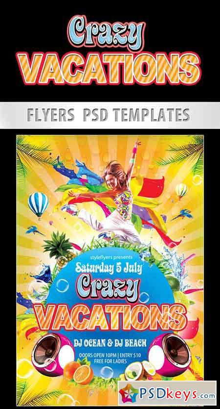 Crazy Vacations Party Flyer PSD Template + Facebook Cover
