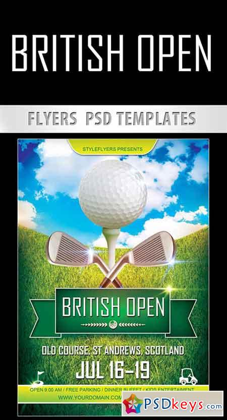 British Open Sport Flyer PSD Template + Facebook Cover