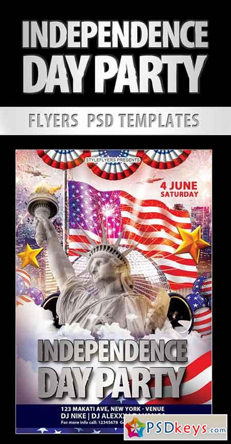 Independence Day Party Flyer PSD Template + Facebook Cover 2