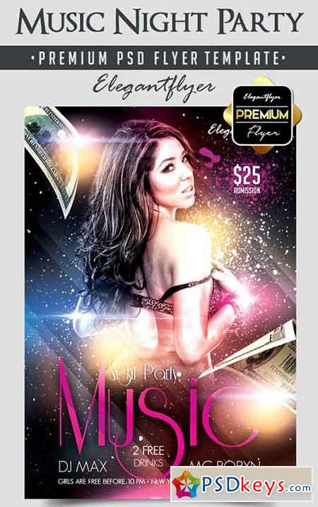 Music Night Party Flyer PSD Template + Facebook Cover 2