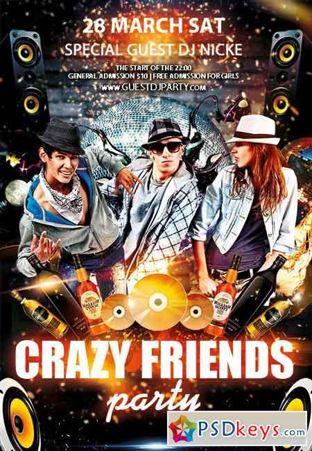 Crazy friends party Flyer PSD Template