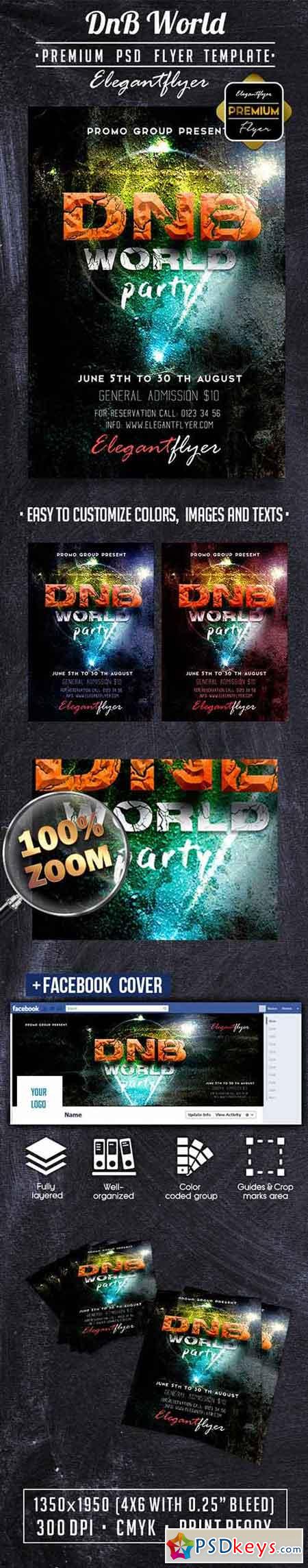 DnB World PREMIUM Flyer PSD Template + Facebook Cover