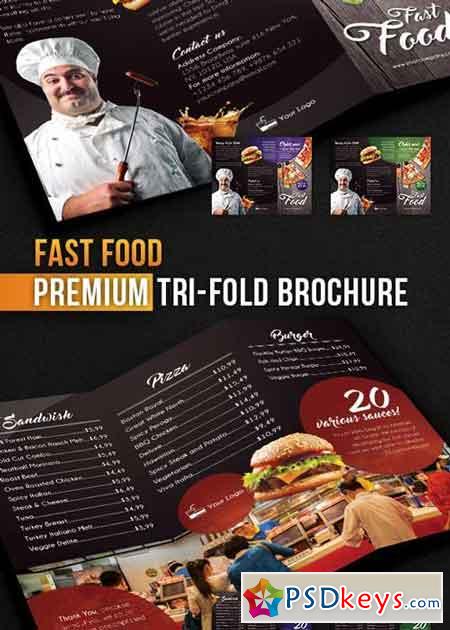 Fast Food Tri-Fold Brochure PSD Template 2