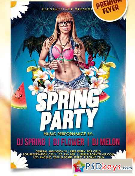 Hot Spring Party Flyer PSD Template + Facebook Cover
