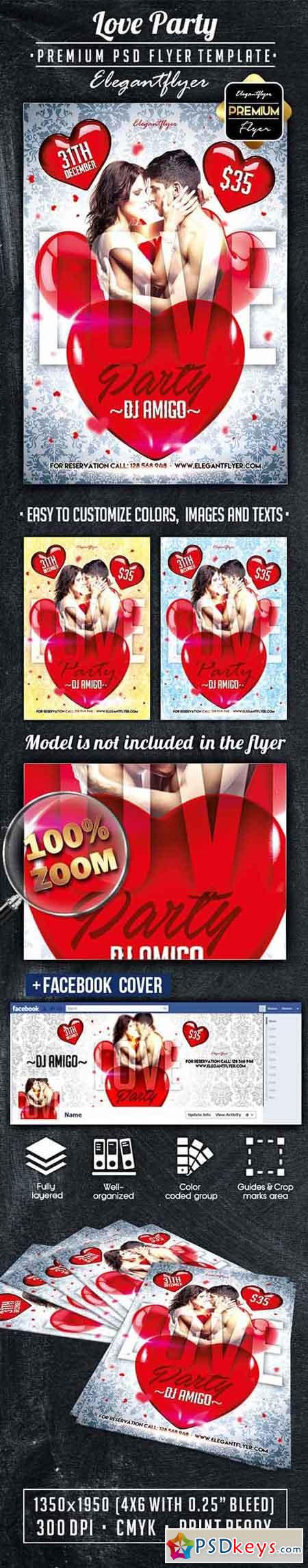Love Party  Flyer PSD Template + Facebook Cover