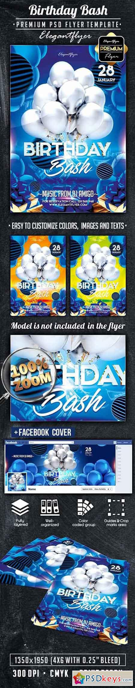 Birthday Bash Flyer PSD Template + Facebook Cover