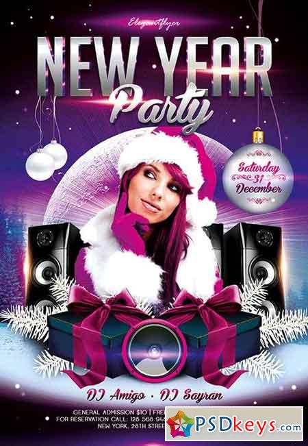New Year Party Flyer PSD Template + Facebook Cover