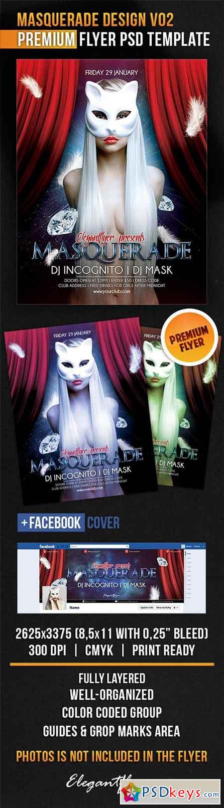 Masquerade Design V02 Flyer PSD Template + Facebook Cover
