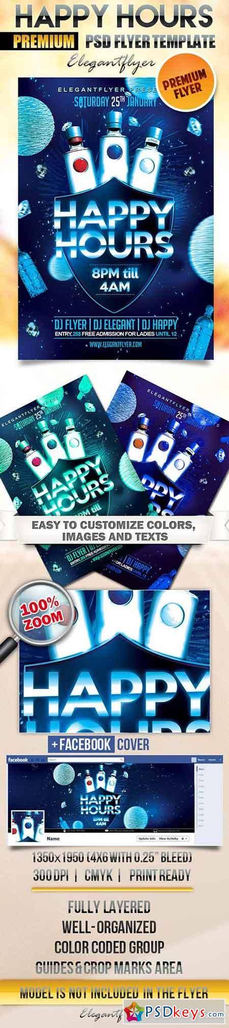 Happy Hour Flyer PSD Template + Facebook Cover