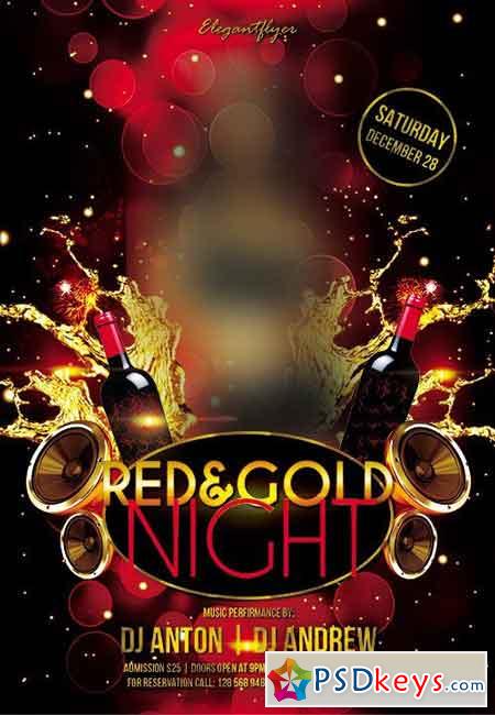 Red & Gold Night Flyer PSD Template + Facebook Cover