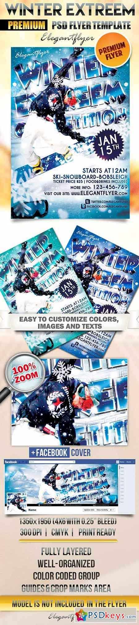 Winter Extreem Competition Flyer PSD Template + Facebook Cover