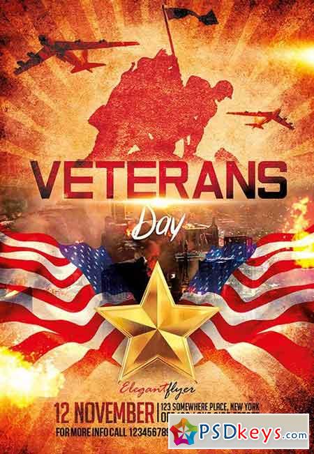 Veterans Day Flyer PSD Template + Facebook Cover