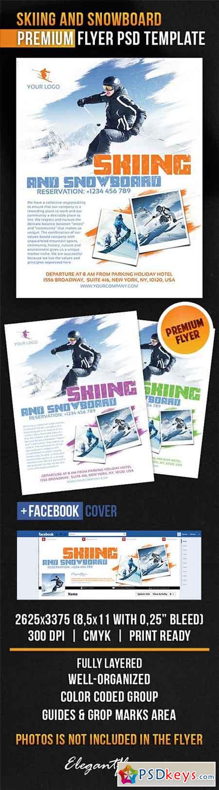 Skiing And Snowboard Flyer PSD Template + Facebook Cover