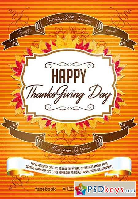 Thanksgiving Day 5 Flyer PSD Template + Facebook Cover