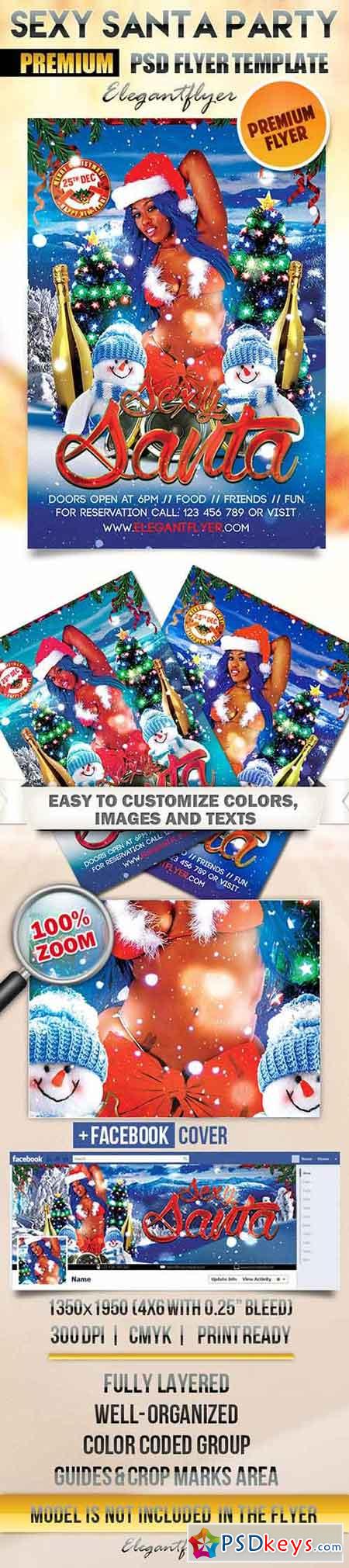 Sexy Santa Party Flyer PSD Template + Facebook Cover