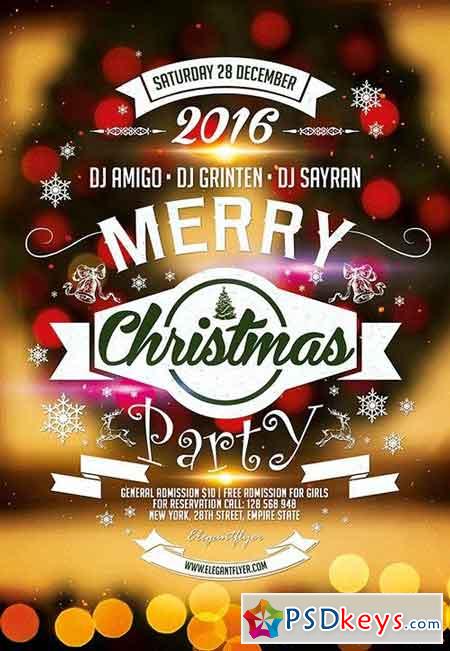 Merry Christmas Party Flyer PSD Template + Facebook Cover