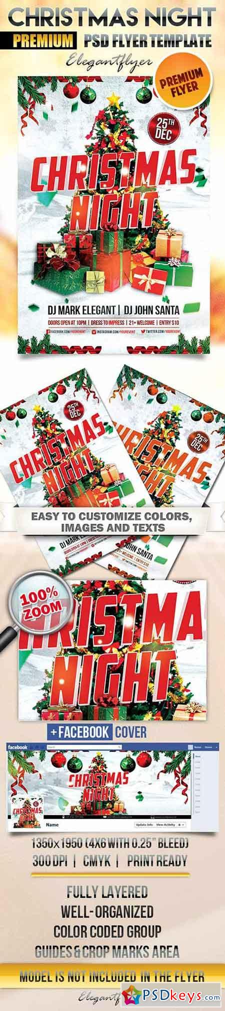 Christmas Night Flyer PSD Template + Facebook Cover