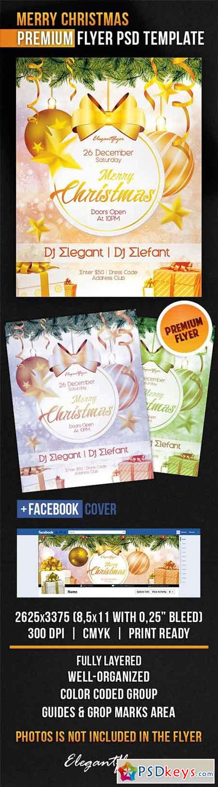 Merry Christmas Flyer PSD Template + Facebook Cover 2