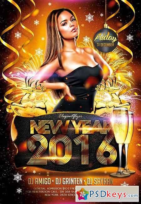 New Year 2016 Flyer PSD Template + Facebook Cover